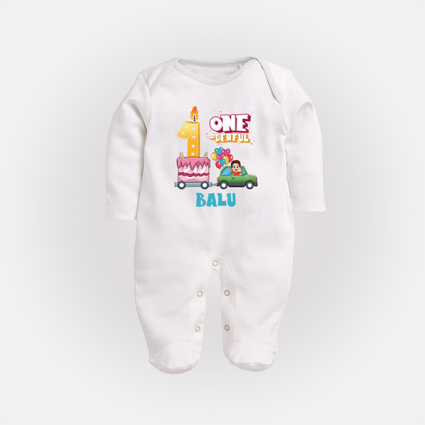 Personalized Baby Full Sleeve Bodysuit/ Sleep Suit/ Jumpsuit for 1st Month | Milestone Full Sleeve Bodysuit/ Sleep Suit/ Jumpsuit Outfit | Newborn Friendly - WHITE - New Born (Chest 7.5")