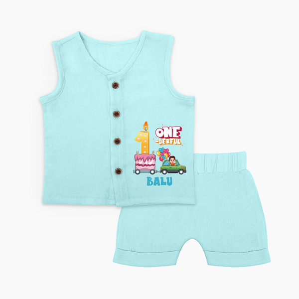 Personalized Baby Jabla Set for 1st Month | Milestone Jabla Set Outfit | Newborn Friendly - BABY BLUE - 0 - 3 Months Old (Chest 9.8")