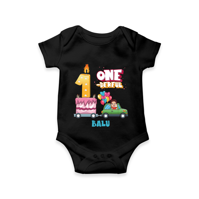 Celebrate Your Babies 1st Month With "ONE-DERFUL" - Customized Romper For Babies With Name - BLACK - 0 - 3 Months Old (Chest 16")