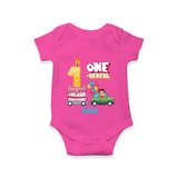 Celebrate Your Babies 1st Month With "ONE-DERFUL" - Customized Romper For Babies With Name - HOT PINK - 0 - 3 Months Old (Chest 16")