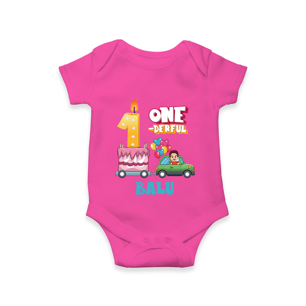 Personalized Baby Romper for 1st Month | Milestone Onesie Outfit | Newborn Friendly - HOT PINK - New Born (Chest 14")