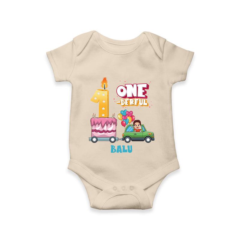 Celebrate Your Babies 1st Month With "ONE-DERFUL" - Customized Romper For Babies With Name - IVORY - 0 - 3 Months Old (Chest 16")