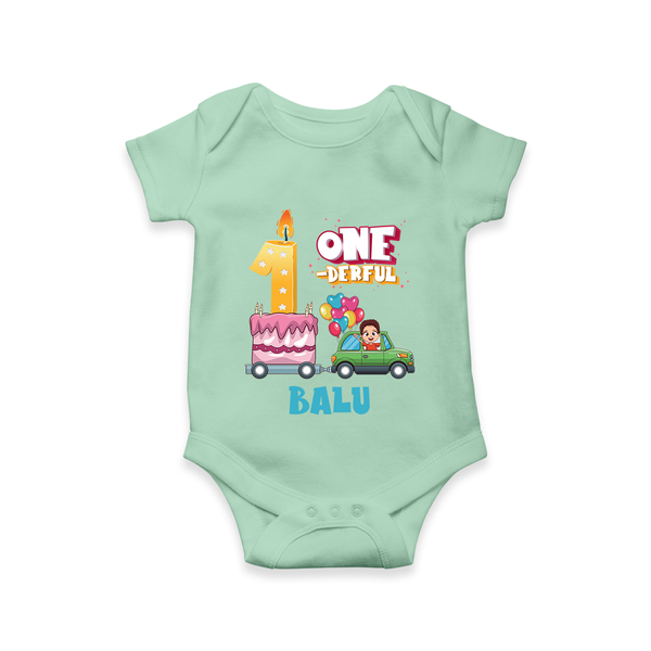 Personalized Baby Romper for 1st Month | Milestone Onesie Outfit | Newborn Friendly - MINT GREEN - New Born (Chest 14")