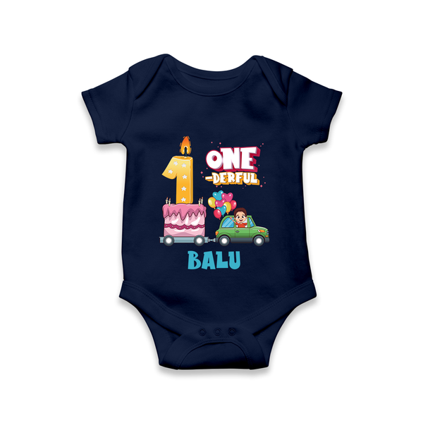Personalized Baby Romper for 1st Month | Milestone Onesie Outfit | Newborn Friendly - NAVY BLUE - New Born (Chest 14")