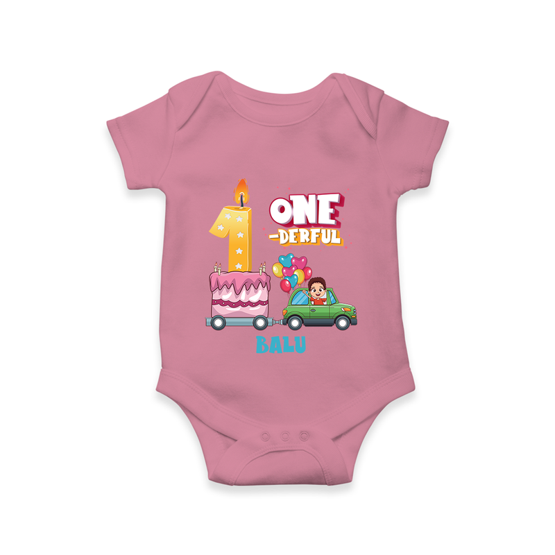 Celebrate Your Babies 1st Month With "ONE-DERFUL" - Customized Romper For Babies With Name - ONION - 0 - 3 Months Old (Chest 16")