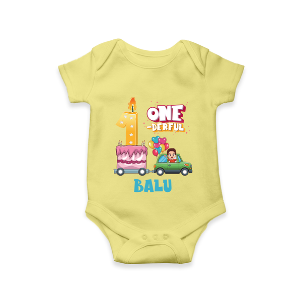 Personalized Baby Romper for 1st Month | Milestone Onesie Outfit | Newborn Friendly - PASTEL YELLOW - New Born (Chest 14")