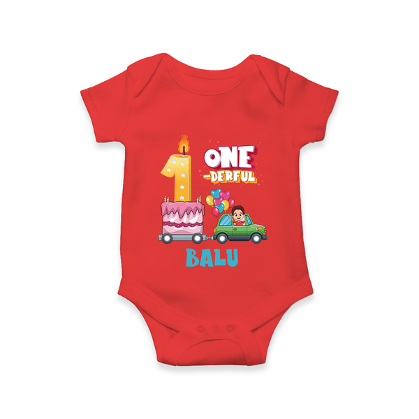Personalized Baby Romper for 1st Month | Milestone Onesie Outfit | Newborn Friendly - RED - New Born (Chest 14")