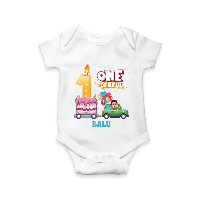 Celebrate Your Babies 1st Month With "ONE-DERFUL" - Customized Romper For Babies With Name - WHITE - 0 - 3 Months Old (Chest 16")