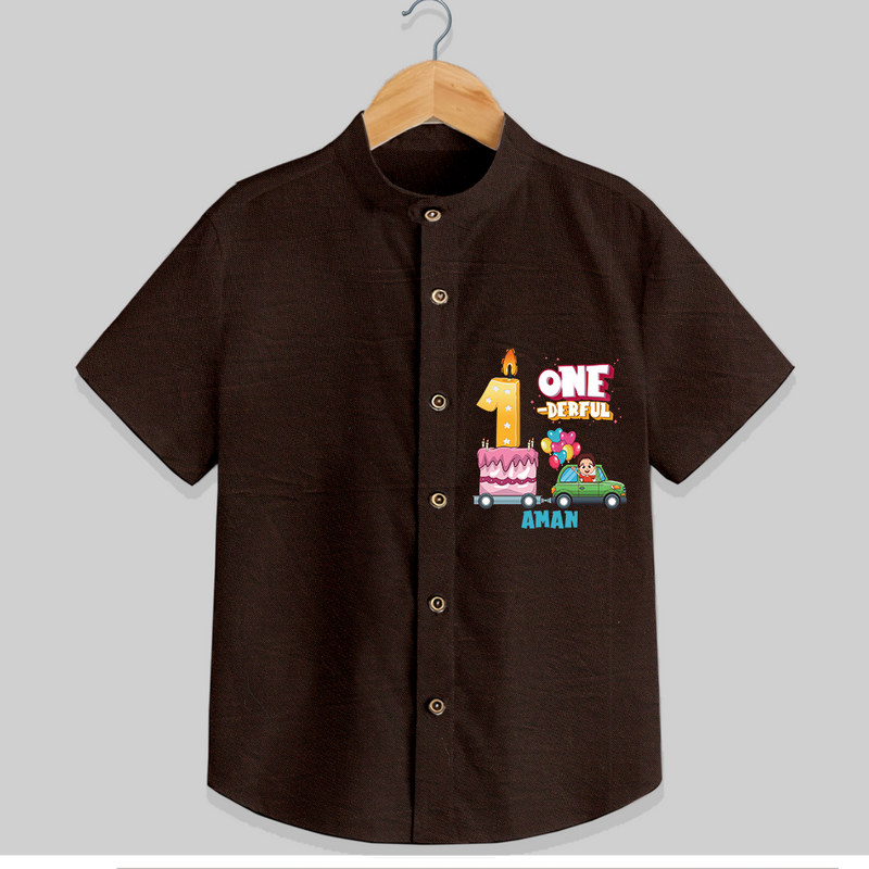 One-derful 1st Birthday – Custom Name Shirt for Boys - CHOCOLATE BROWN - 0 - 6 Months Old (Chest 21")