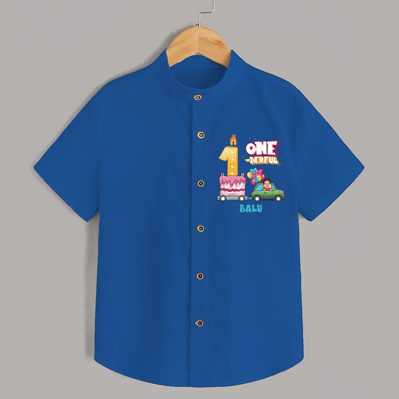 Celebrate Your Kids 1st Year Birthday With "ONE-DERFUL" - Personalized Birthday Shirts with Customized Name - COBALT BLUE - 0 - 6 Months Old (Chest 23")