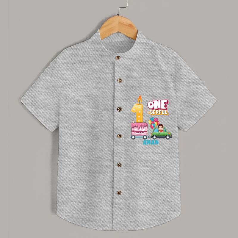 One-derful 1st Birthday – Custom Name Shirt for Boys - GREY MELANGE - 0 - 6 Months Old (Chest 21")