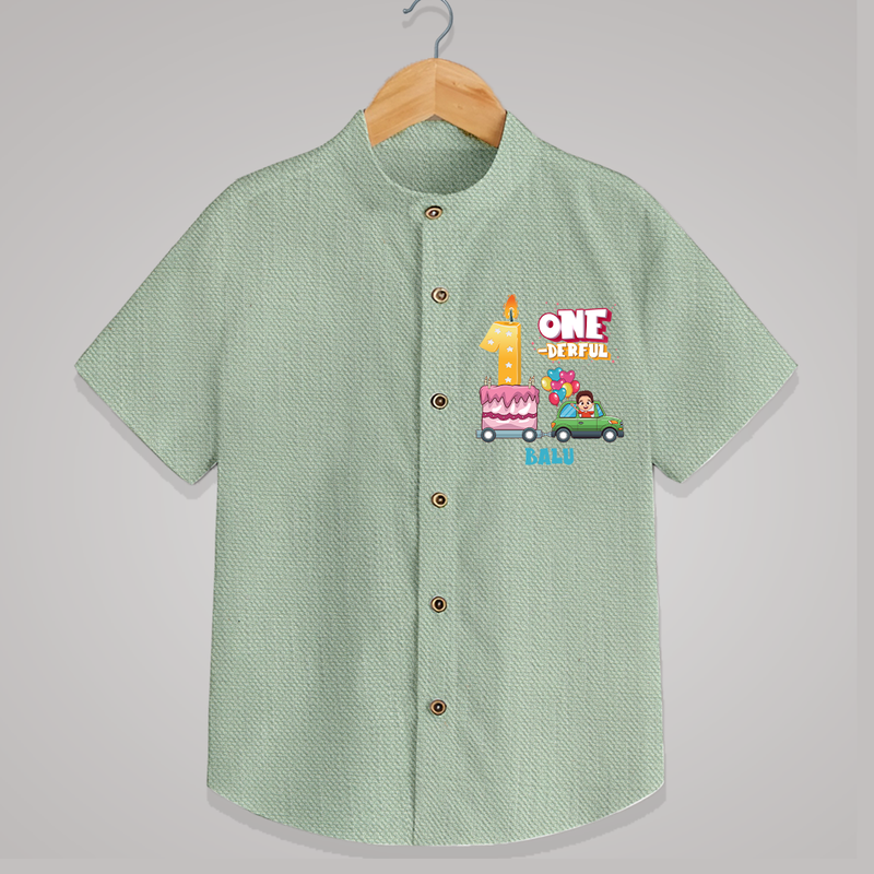 Celebrate Your Kids 1st Year Birthday With "ONE-DERFUL" - Personalized Birthday Shirts with Customized Name - MINT GREEN - 0 - 6 Months Old (Chest 23")