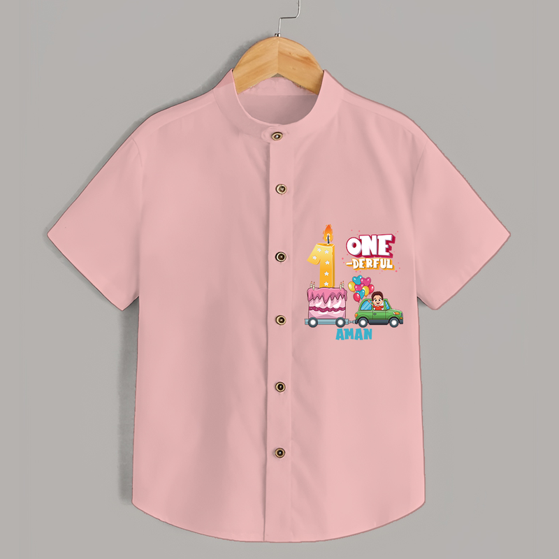 One-derful 1st Birthday – Custom Name Shirt for Boys - PEACH - 0 - 6 Months Old (Chest 21")