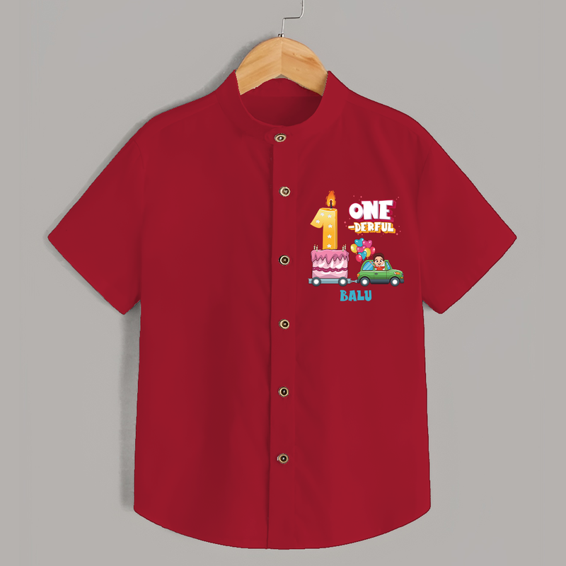 Celebrate Your Kids 1st Year Birthday With "ONE-DERFUL" - Personalized Birthday Shirts with Customized Name - RED - 0 - 6 Months Old (Chest 23")