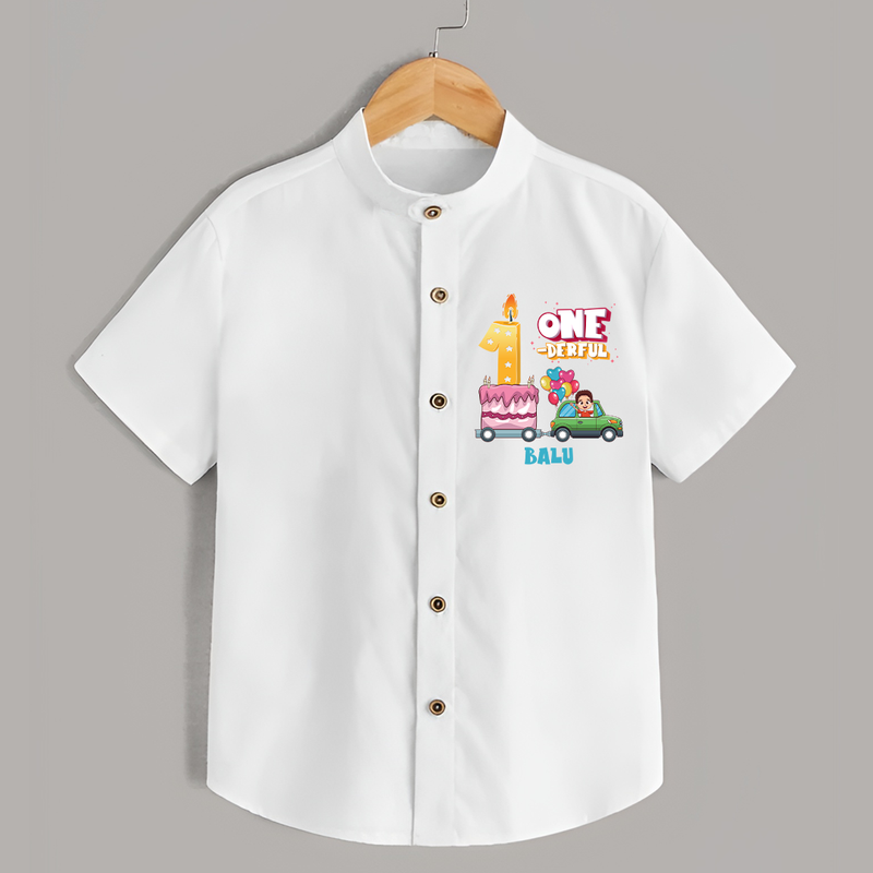 Celebrate Your Kids 1st Year Birthday With "ONE-DERFUL" - Personalized Birthday Shirts with Customized Name - WHITE - 0 - 6 Months Old (Chest 23")