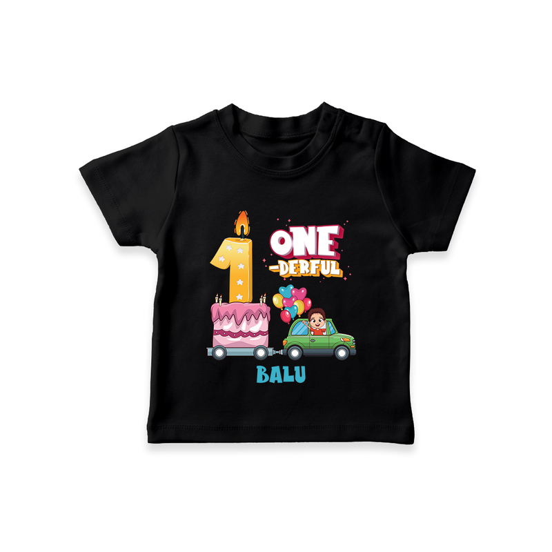 Celebrate Your Kids 1st Year Birthday With "ONE-DERFUL" - Personalized Birthday T-Shirts with Customized Name For Boys - BLACK - 0-5 Months Old (Chest 17")