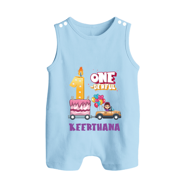 Baby Dress for 1 Month | Custom Print Romper Suit/ Sleeveless Romper | Ideal Gift - BABY BLUE - 0 - 5 Months Old (Chest 18")