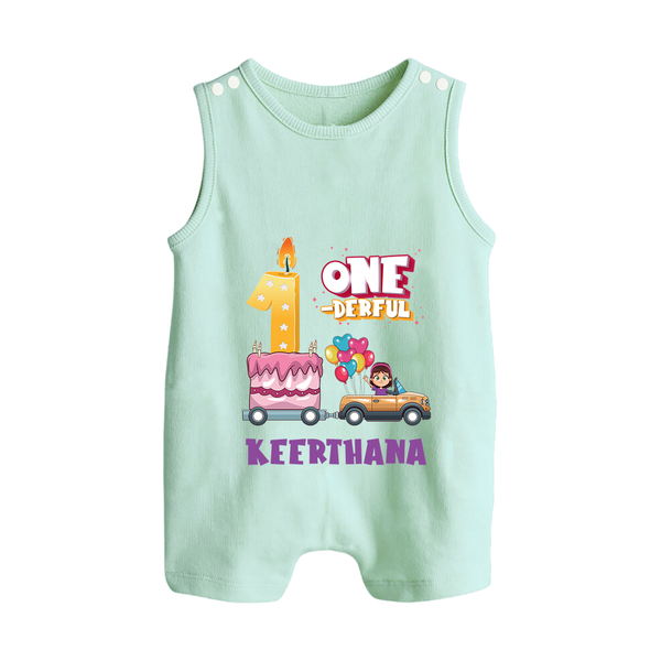 Baby Dress for 1 Month | Custom Print Romper Suit/ Sleeveless Romper | Ideal Gift - MINT GREEN - 0 - 5 Months Old (Chest 18")