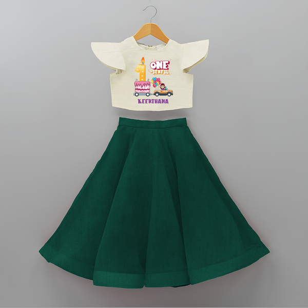 Celebrate Your Kids 1st Year Birthday With "ONE-DERFUL" - Personalized Birthday Crop Top And Skirt with Customized Name For Girls - BOTTLE GREEN - 6 - 9 Months Old (Chest 20" , Frock Waist 20")