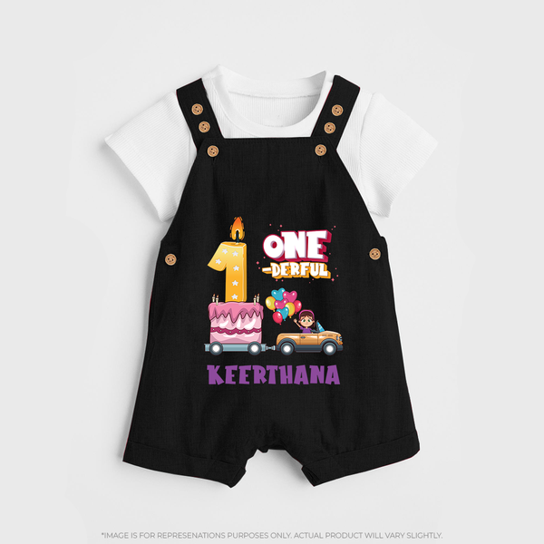 Baby Dress for 1 Month | Custom Print Dungaree Set | Ideal Gift - BLACK - 0 - 5 Months Old (Chest 18")