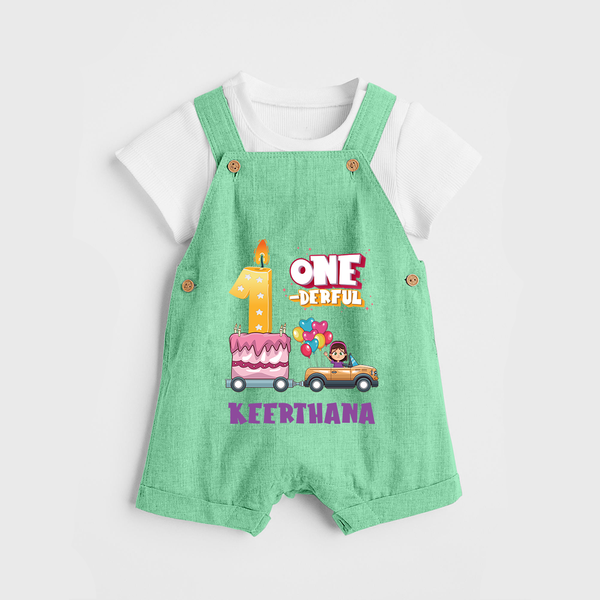 Baby Dress for 1 Month | Custom Print Dungaree Set | Ideal Gift - GREEN - 0 - 5 Months Old (Chest 18")