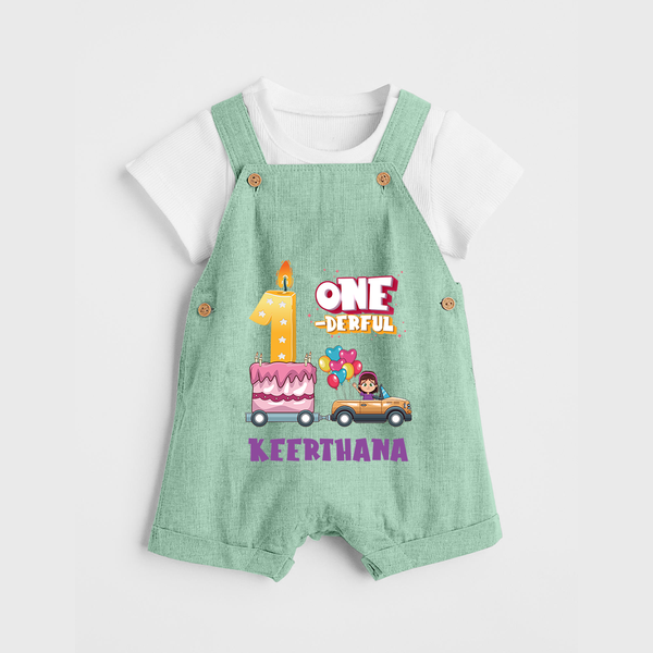 Baby Dress for 1 Month | Custom Print Dungaree Set | Ideal Gift - MINT GREEN - 0 - 5 Months Old (Chest 18")