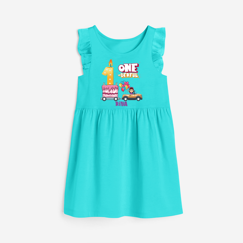 One-derful 1st Birthday – Personalized Name Frock for Girls - LIGHT BLUE - 0 - 6 Months Old (Chest 18")