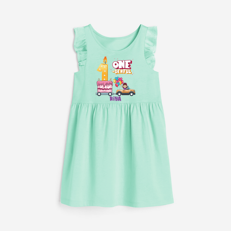 One-derful 1st Birthday – Personalized Name Frock for Girls - TEAL GREEN - 0 - 6 Months Old (Chest 18")