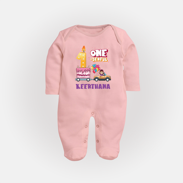 Baby Dress for 1 Month | Custom Print Full Sleeve Bodysuit/ Sleep Suit/ Jumpsuit | Ideal Gift - BABY PINK - New Born (Chest 7.5")