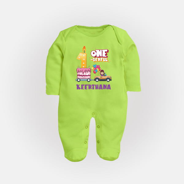 Baby Dress for 1 Month | Custom Print Full Sleeve Bodysuit/ Sleep Suit/ Jumpsuit | Ideal Gift - LIME GREEN - New Born (Chest 7.5")