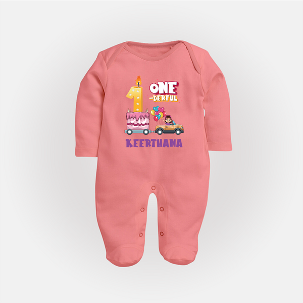 Baby Dress for 1 Month | Custom Print Full Sleeve Bodysuit/ Sleep Suit/ Jumpsuit | Ideal Gift - PEACH - New Born (Chest 7.5")