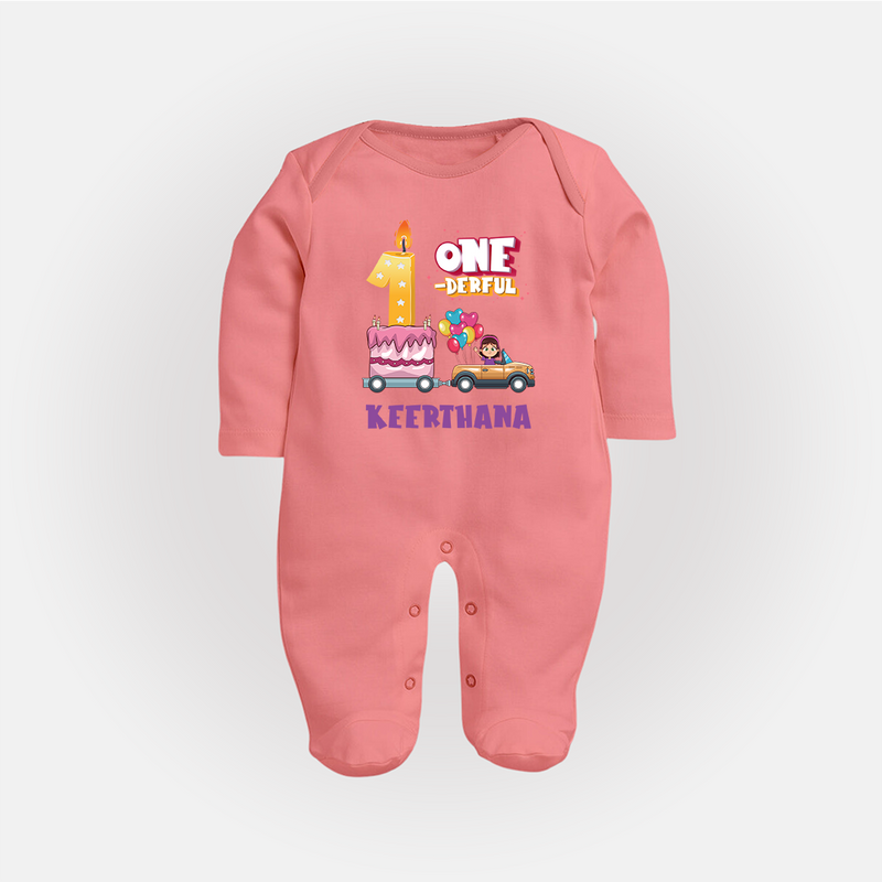 Baby Dress for 1 Month | Custom Print Full Sleeve Bodysuit/ Sleep Suit/ Jumpsuit | Ideal Gift - PEACH - New Born (Chest 7.5")