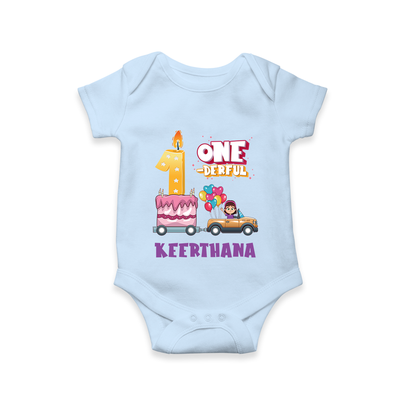 Baby Dress for 1 Month | Custom Print Romper/BodySuit | Ideal Gift - BABY BLUE - New Born (Chest 14")
