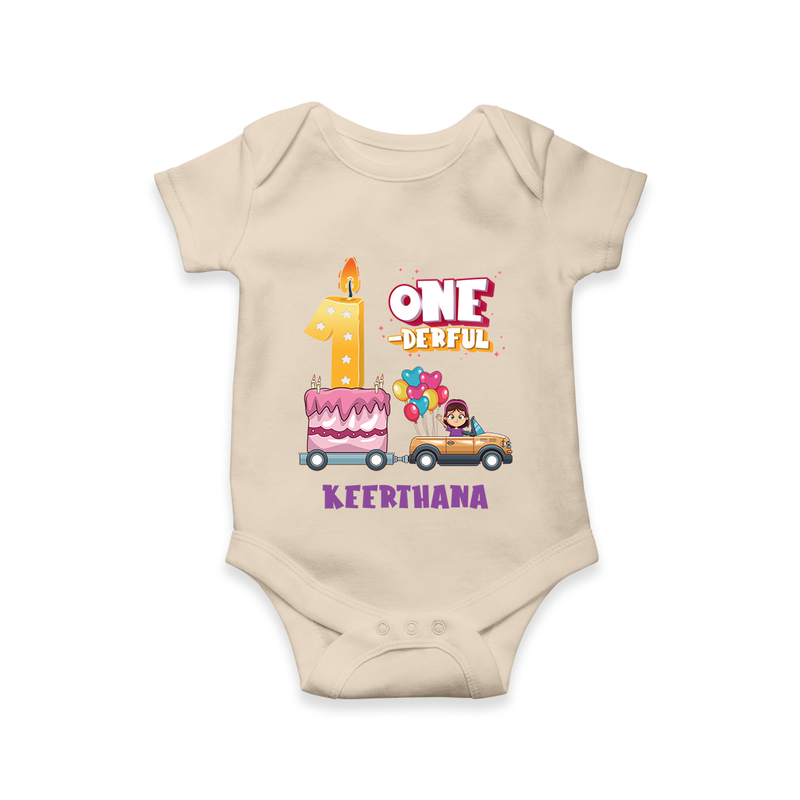 Celebrate Your Little OneÕs 1st Month With "ONE-DERFUL" - Personalized Romper For Babies With Name - IVORY - 0 - 3 Months Old (Chest 16")