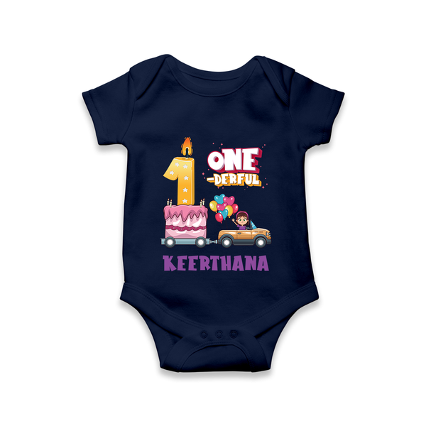 Baby Dress for 1 Month | Custom Print Romper/BodySuit | Ideal Gift - NAVY BLUE - New Born (Chest 14")