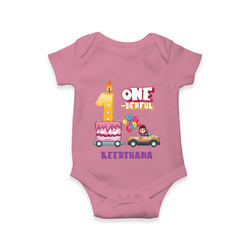 Celebrate Your Little OneÕs 1st Month With "ONE-DERFUL" - Personalized Romper For Babies With Name - ONION - 0 - 3 Months Old (Chest 16")