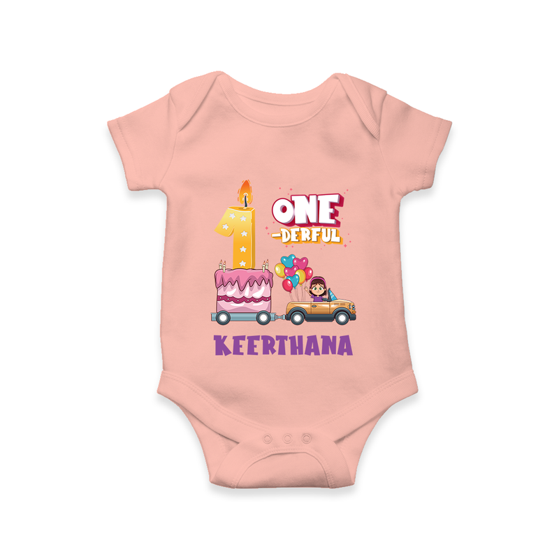 Baby Dress for 1 Month | Custom Print Romper/BodySuit | Ideal Gift - PEACH - New Born (Chest 14")