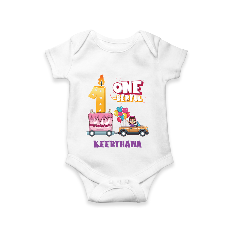 Celebrate Your Little OneÕs 1st Month With "ONE-DERFUL" - Personalized Romper For Babies With Name - WHITE - 0 - 3 Months Old (Chest 16")