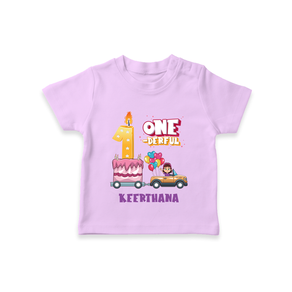 Celebrate Your Kids 1st Year Birthday With "ONE-DERFUL" - Personalized Birthday T-Shirts with Customized Name For Girls - LILAC - 0-5 Months Old (Chest 17")