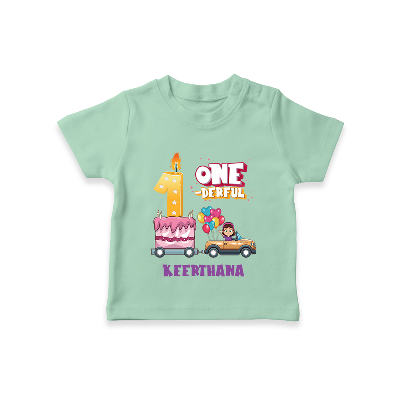 Celebrate Your Kids 1st Year Birthday With "ONE-DERFUL" - Personalized Birthday T-Shirts with Customized Name For Girls - MINT GREEN - 0-5 Months Old (Chest 17")