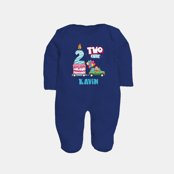 Baby Milestone Full Sleeve Bodysuit/ Sleep Suit/ Jumpsuit | Custom 2 Month Full Sleeve Bodysuit/ Sleep Suit/ Jumpsuit | Soft, Skin-Friendly Cotton - NAVY BLUE - New Born (Chest 7.5")