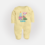Baby Milestone Full Sleeve Bodysuit/ Sleep Suit/ Jumpsuit | Custom 2 Month Full Sleeve Bodysuit/ Sleep Suit/ Jumpsuit | Soft, Skin-Friendly Cotton - PASTEL YELLOW - New Born (Chest 7.5")