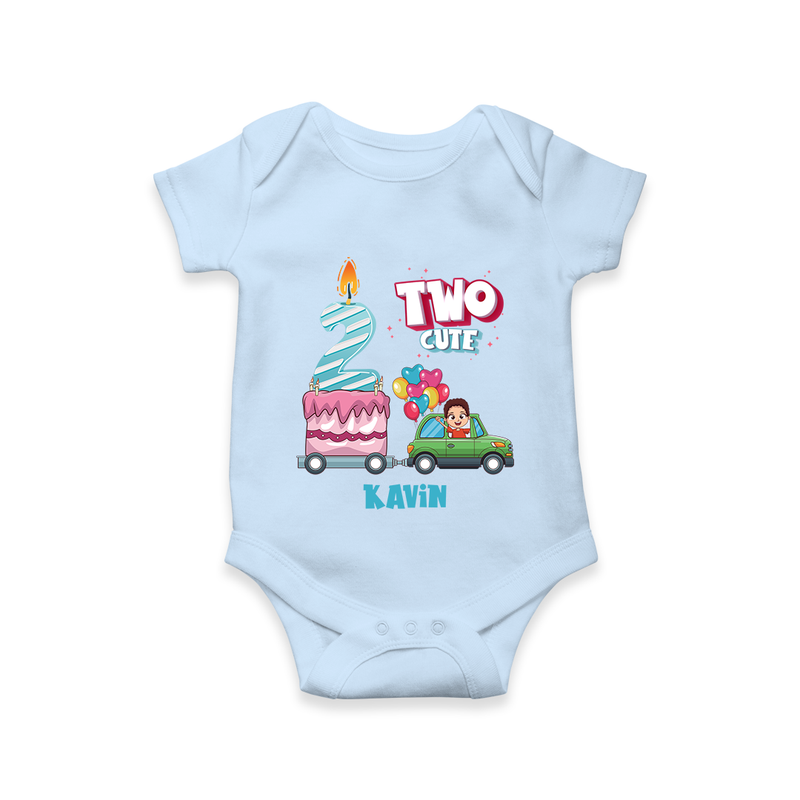 Celebrate Your Babies 2nd Month With "TWO CUTE" - Customized Romper For Babies With Name - BABY BLUE - 0 - 3 Months Old (Chest 16")