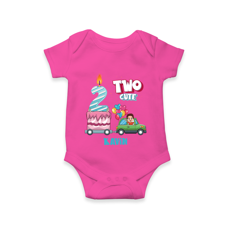 Celebrate Your Babies 2nd Month With "TWO CUTE" - Customized Romper For Babies With Name - HOT PINK - 0 - 3 Months Old (Chest 16")