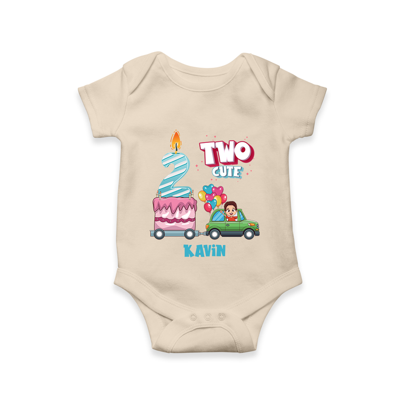 Celebrate Your Babies 2nd Month With "TWO CUTE" - Customized Romper For Babies With Name - IVORY - 0 - 3 Months Old (Chest 16")