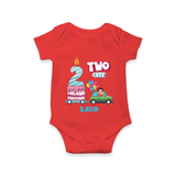 Celebrate Your Babies 2nd Month With "TWO CUTE" - Customized Romper For Babies With Name - RED - 0 - 3 Months Old (Chest 16")