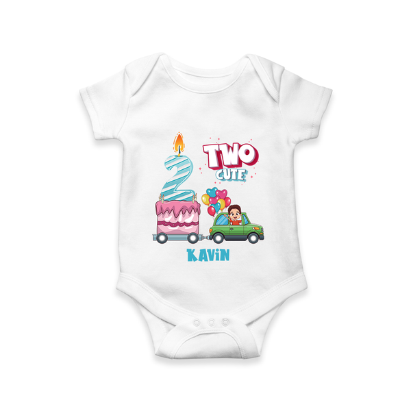 Celebrate Your Babies 2nd Month With "TWO CUTE" - Customized Romper For Babies With Name - WHITE - 0 - 3 Months Old (Chest 16")