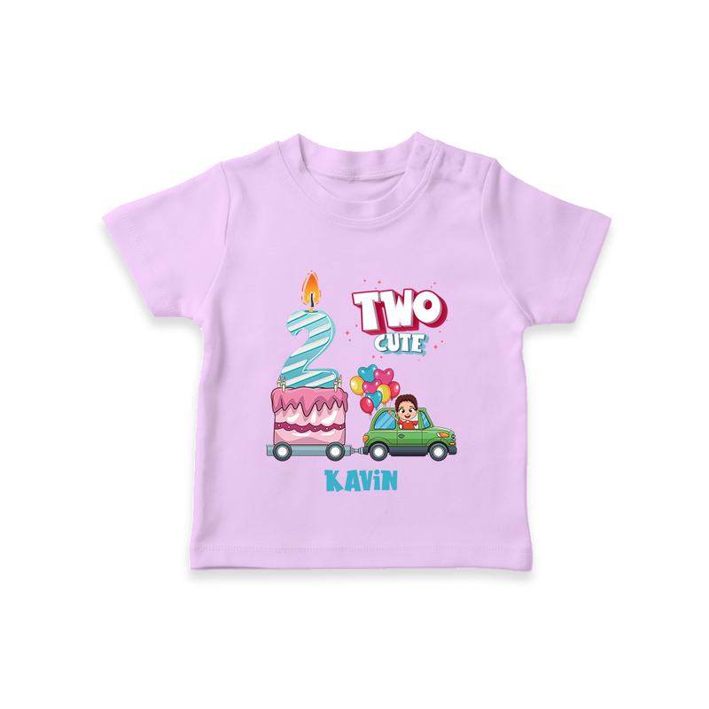 Celebrate Your Kids 2nd Year Birthday With "TWO CUTE" - Personalized Birthday T-Shirts with Customized Name For Boys - LILAC - 0-5 Months Old (Chest 17")