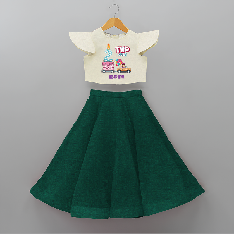 Celebrate Your Kids 2nd Year Birthday With "TWO CUTE" - Personalized Birthday Crop Top And Skirt with Customized Name For Girls - BOTTLE GREEN - 6 - 9 Months Old (Chest 20" , Frock Waist 20")