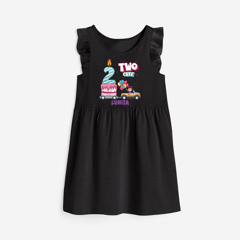 ⁠Two-Cute 2nd Birthday – Personalized Name Frock for Girls - BLACK - 0 - 6 Months Old (Chest 18")